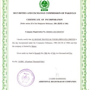 CERTIFICATE OF INCORPORATION BY SECP.